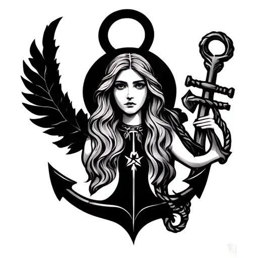 Virgo Zodiac Sign Holding An Proppeler And Anchor