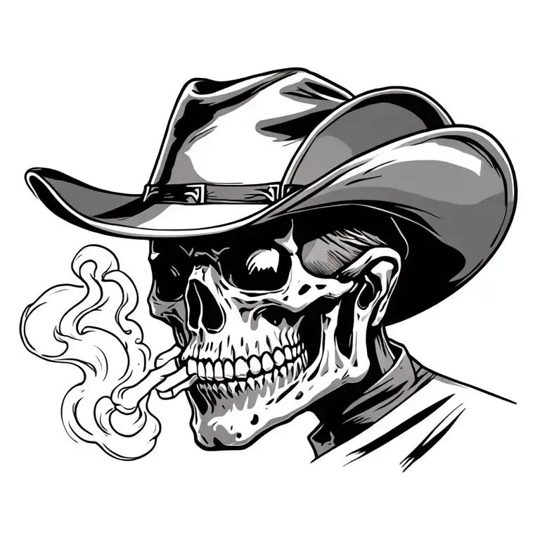 Skeleton Cowboy Head Smoking