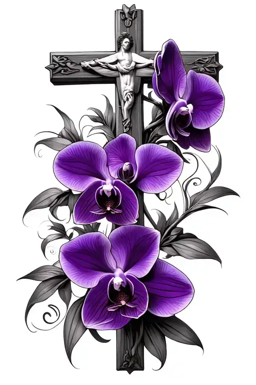 Black And Violet Orchids With Cruz De Jesucristo