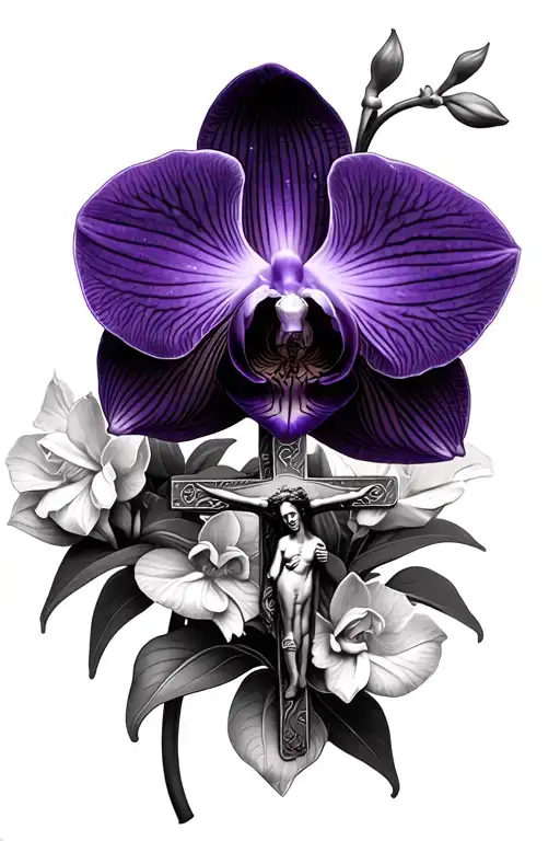 Black And Violet Orchid With Rosario And Cruz De Jesucristo