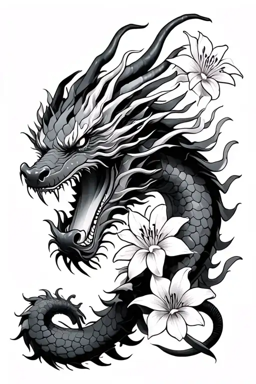Japanese Dragon With Spider Lilies