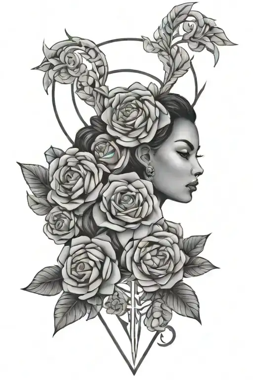 A Design Includes Symbols And Geometric Pattern That Represents Female Power And Strength