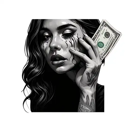 Women Whipping Her Tears With Money