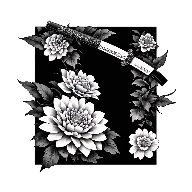 Katana And Chrysanthemums Flower