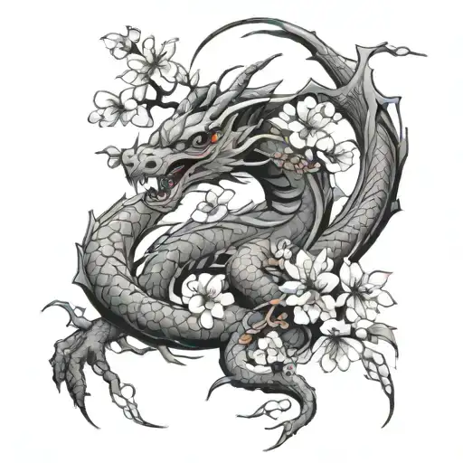 Cherry Blossoms And Dragon Wrapped