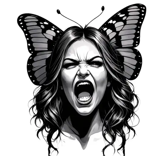 Women Portrait Angry Screaming Butterfly