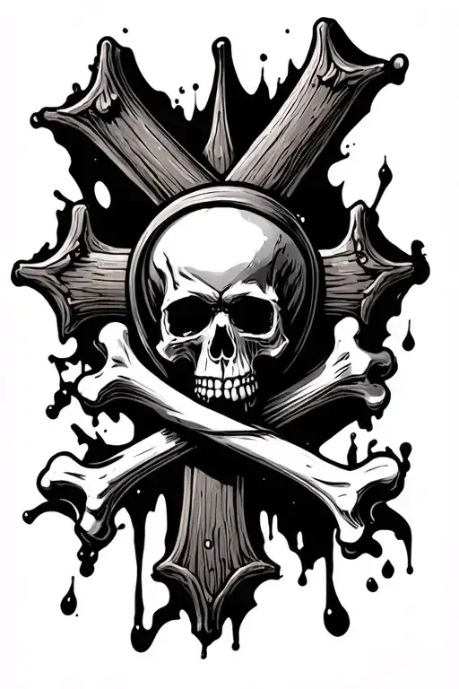 Cross With Skull And Crossbones In Center