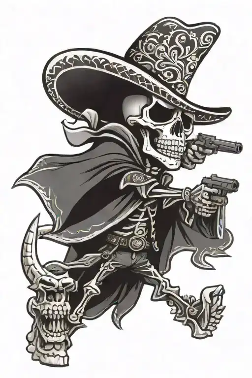 Cartoon Mexican Skeleton Holding Gun