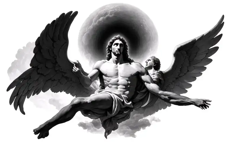 Creation Of Adam With Light In The Middle And Icarus Falling From Light