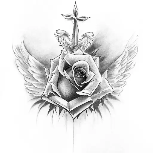 A Rose With Angel Wings And Gloriole