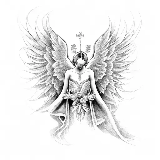 A Big Back Tattoo A Rose With Angel Wings And Gloriole