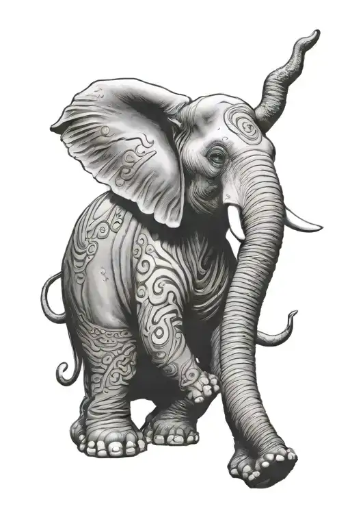 Full Frontal Elephant With Left Ear A Tree Right Ear Buddha