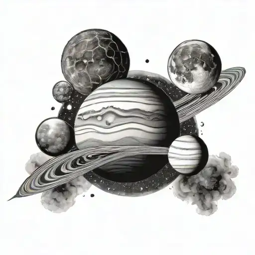 Pluto Mars Moon And Saturn For Right Forearm Only Black