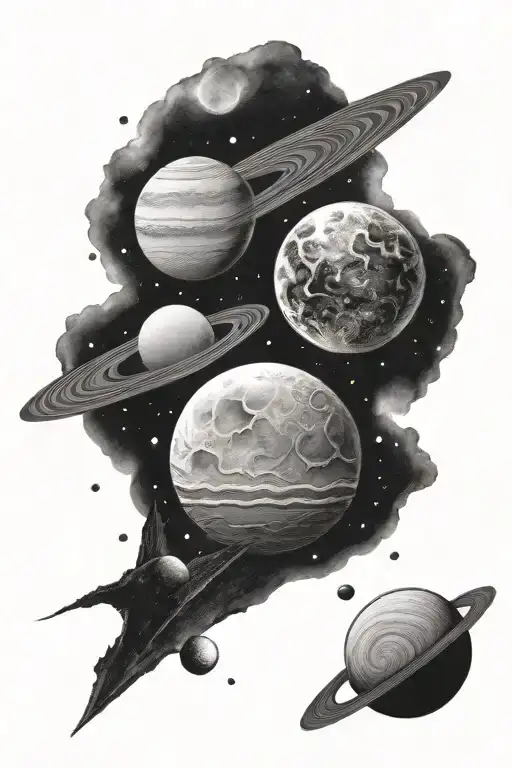 Pluto Mars Moon And Saturn For Right Forearm Only Black