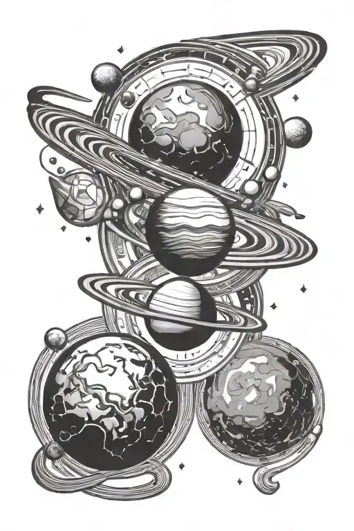Symbols Of The Planets Pluto Mars Moon And Saturn For The Right Forearm Only Black