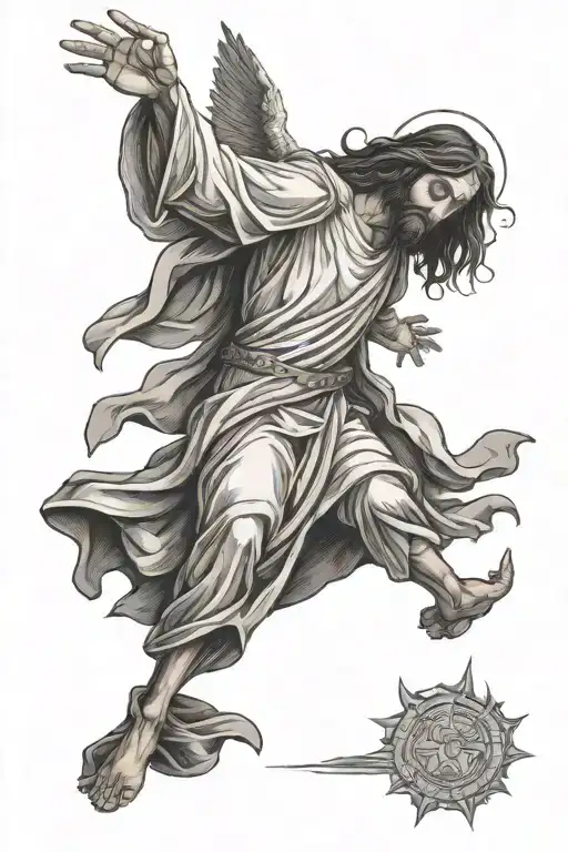 Full Body Jesus With Habds Up And Wing