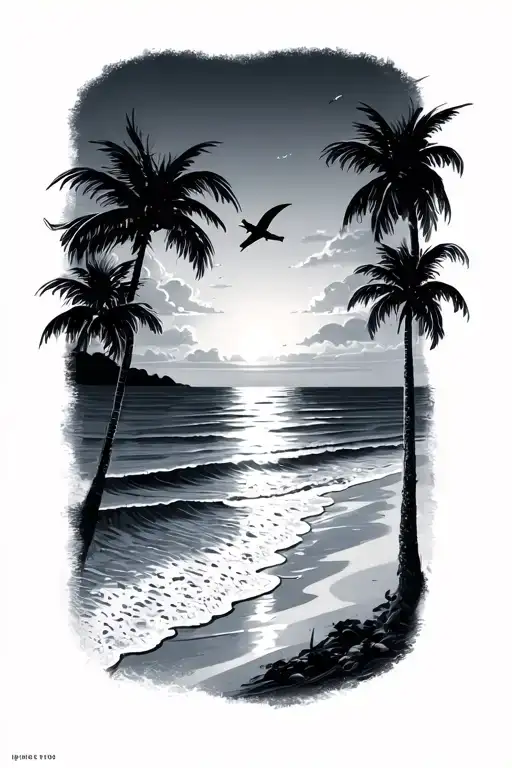 Beach Small Flight And Sunset Sky Minimalist Tattoo Design