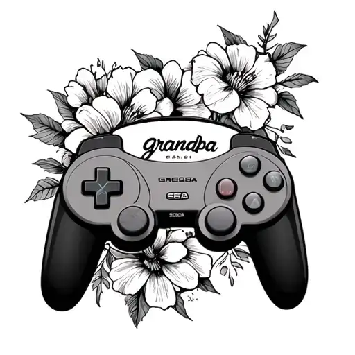 Sega Genesis Controller With The Word Grandpa On The Controller With Flowers Around It
