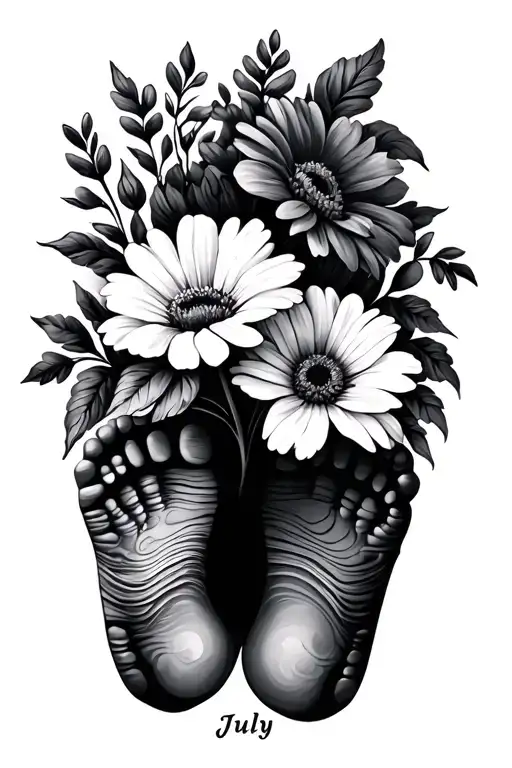 July Birth Flowers With Baby Name And Footprints