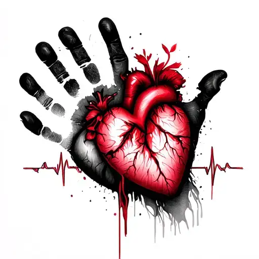 Late Mom Handprint With Ekg And Heart