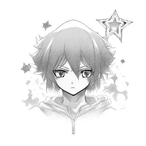 A Black And Grey Portrait Of Your Favorite Anime Character Surrounded By Stars