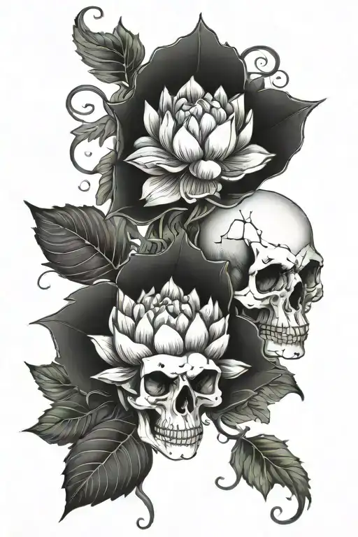 A Lotus Flower With Purple To Teal Petals Surrounded By Ivy Vines And Skulls