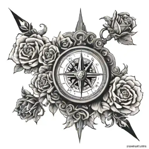Compass And Roses Intertwined