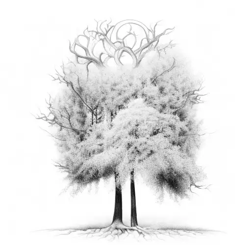 Modern Black Work Neo Traditional Tattoo Of A Tree On A Back