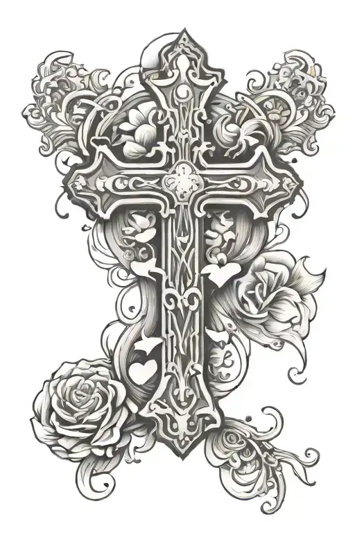 Cross With Hearts And A Quote Written