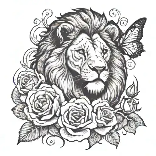 Lion And Roses And Fire And Butterflies
