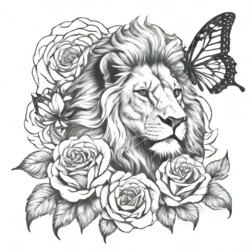 Lion And Roses And Fire And Butterflies