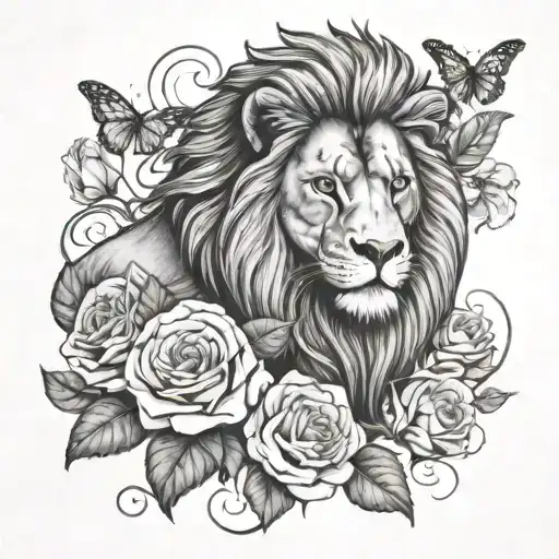Lion And Roses And Fire And Butterflies
