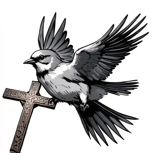 Bird Holding A Cross Flying