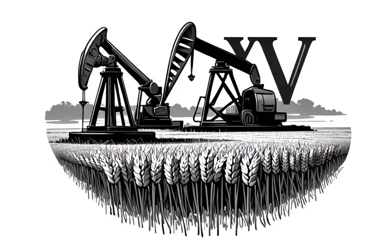 Pump Jack In A Wheat Field With The Roman Numerals Xxv Faded Into The Feild