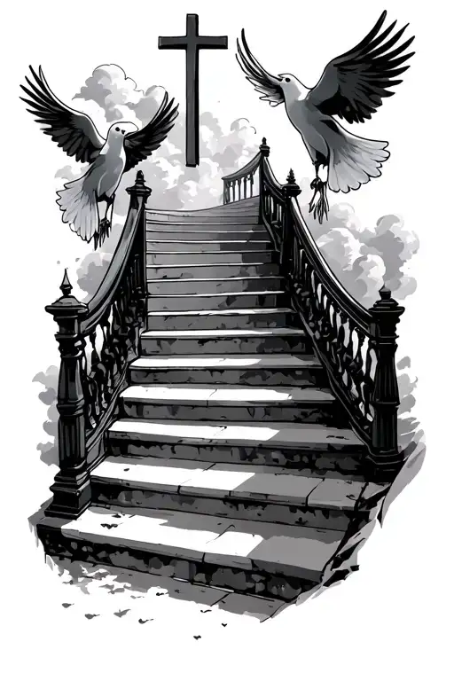 Stairway To Heaven With Doves And Cross At The Top