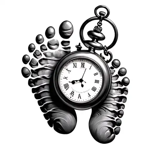 Baby Footprint With Pocket Watch Time Of Birth