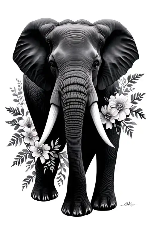 Elephant With Flowers