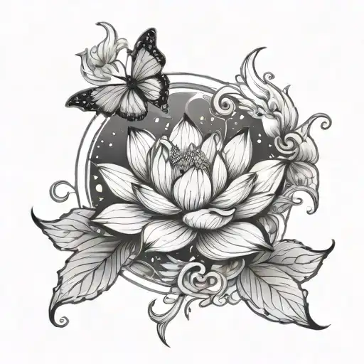 Lotus Flower Butterfly Taurus Cresent Moon