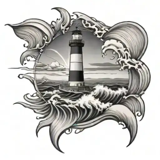 Lighthouse Surrounded By Water Waves