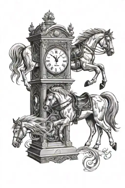 A Grandfather Clock With Horses As The Chimes
