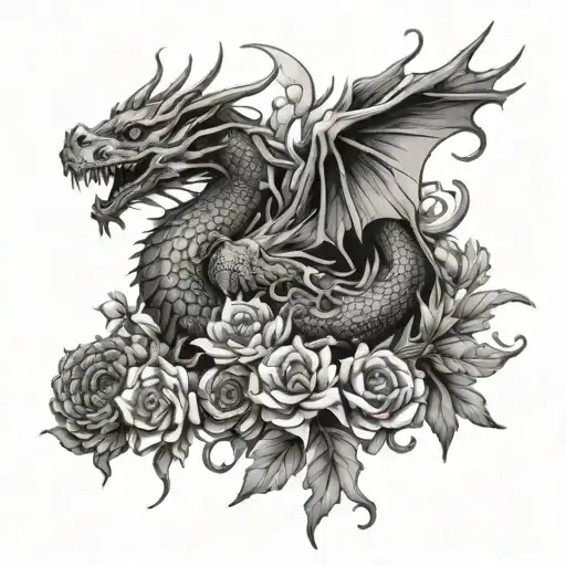 Dragon And Flowers Growing