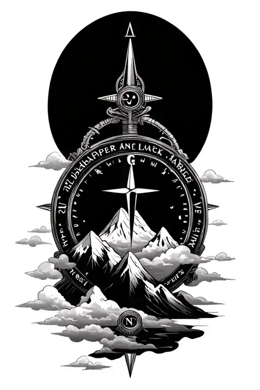 Compass With Mountains And Clouds Featuring The Names Isabelle And Harper