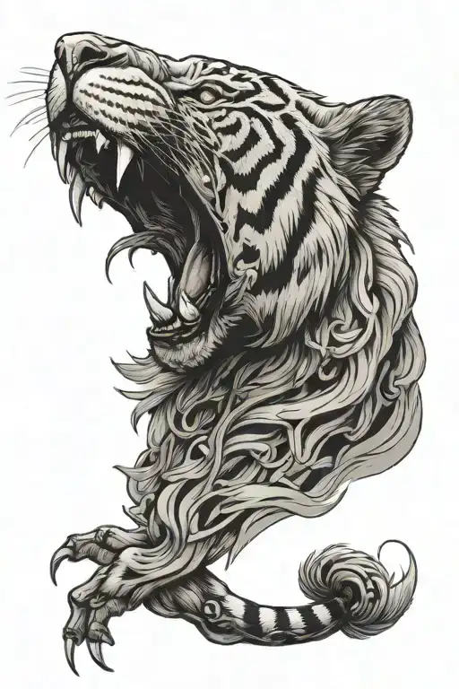 Jeg Sleeve With Roaring Tiger Head On Thifg