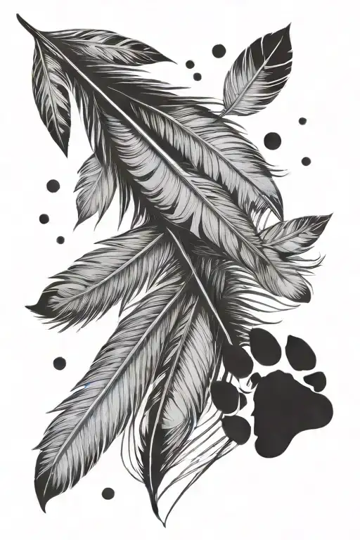 Bird Feather And Dog Paw Print