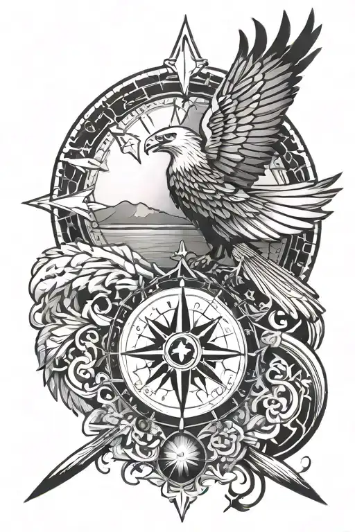 Eagle And Compass And Mandarin Sun Rising