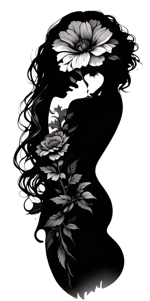 Woman And Flower Intertwined