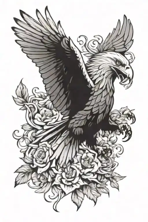 A Eagle With A Snake In Its Mouth With Flowers Around It