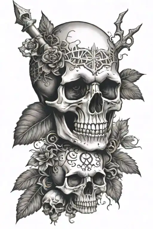 Skull With Vegvisier And Runes For Arm