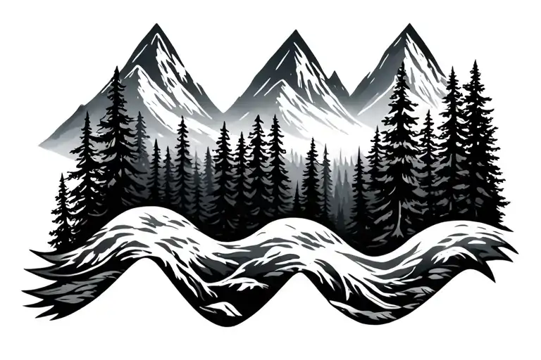 Full Leg Tattoo Forest Mountain