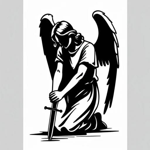 Kneeling angel with sword Tattoo idea